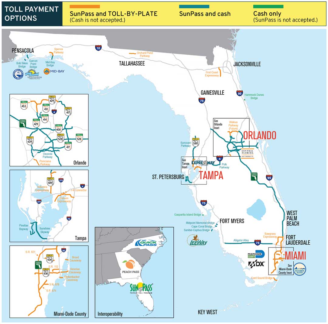 betalvägar i Florida, No cash on Florida toll roads, carreteras de peaje en Florida, Mautstraßen ohne Bargeld